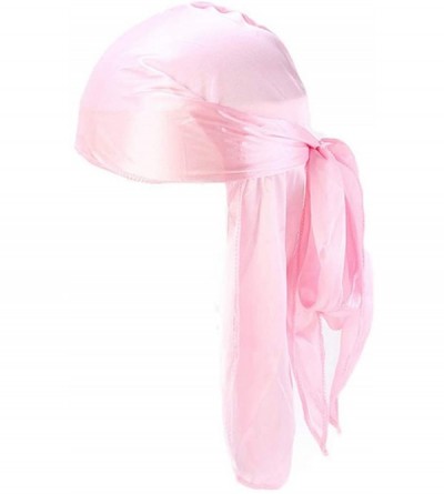 Skullies & Beanies Unisex Deluxe Silky Durag Extra Long-Tail Headwraps Pirate Cap 360 Waves Du-RAG - Plain Pink-1pc - CM18INM...