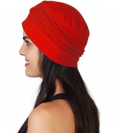 Skullies & Beanies Women's Cotton Stylish Beanies (Multicolours- Free Size) - Red - CM18DOL372X $10.77