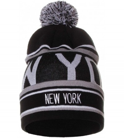 Skullies & Beanies Unisex USA Cities Fashion Large Letters Pom Pom Knit Hat Beanie - New York Black - CN12N3DBA4H $19.71