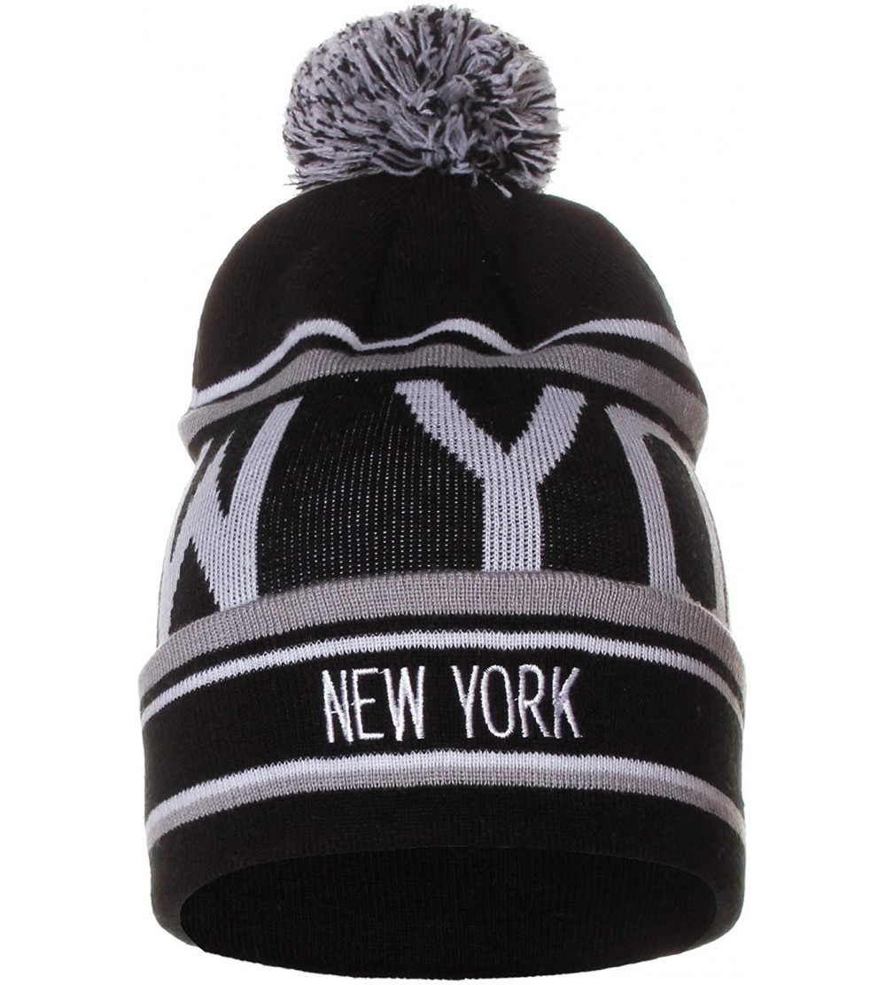 Skullies & Beanies Unisex USA Cities Fashion Large Letters Pom Pom Knit Hat Beanie - New York Black - CN12N3DBA4H $19.71