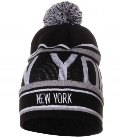 Skullies & Beanies Unisex USA Cities Fashion Large Letters Pom Pom Knit Hat Beanie - New York Black - CN12N3DBA4H $19.71