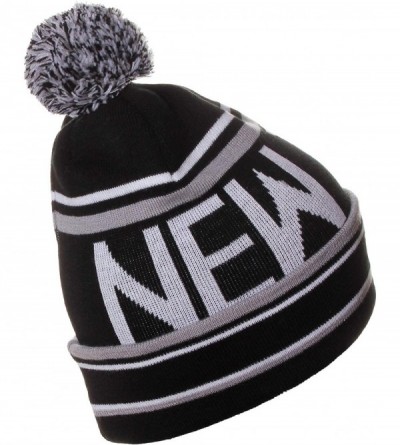 Skullies & Beanies Unisex USA Cities Fashion Large Letters Pom Pom Knit Hat Beanie - New York Black - CN12N3DBA4H $19.71