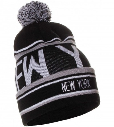 Skullies & Beanies Unisex USA Cities Fashion Large Letters Pom Pom Knit Hat Beanie - New York Black - CN12N3DBA4H $19.71