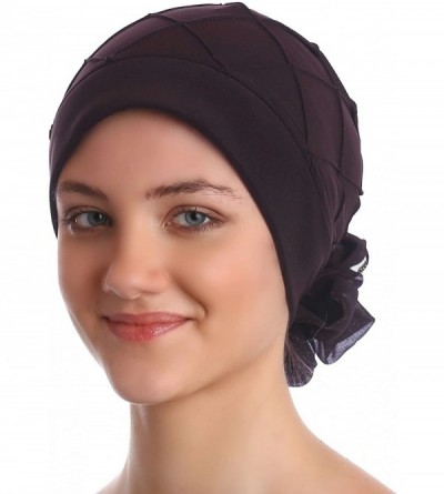 Sun Hats Diamond Patterned Practical Hat with Georgette Flower for Chemo - Brown - CM11FHXK57F $16.77