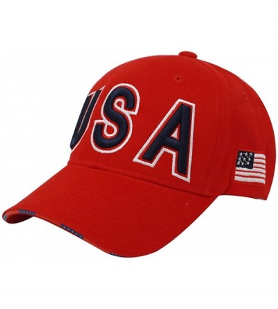 Baseball Caps USA Dad Hat Cotton Baseball Cap Polo Style Low Profile United States Embroidered (USA-Red) - CR18GGGS9K6 $24.84