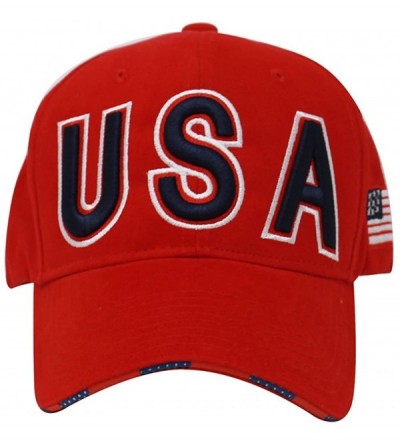 Baseball Caps USA Dad Hat Cotton Baseball Cap Polo Style Low Profile United States Embroidered (USA-Red) - CR18GGGS9K6 $9.81