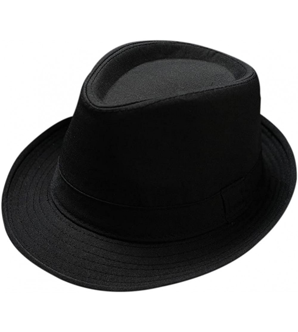 Fedoras Men's Fedora Hat Classical Felt Jazz Cap Brim Costume Party Headwear - Black - CG187M2MH97 $11.31