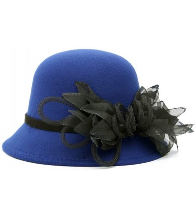 Fedoras Women's Wool Felt Flowers Church Bowler Hats - CI18HC4WS2W $25.11