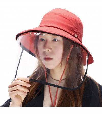 Sun Hats Womens UPF50+ Linen/Cotton Summer Sunhat Bucket Packable Hats w/Chin Cord - 00016_red(with Face Shield) - CR17YDW5H9...