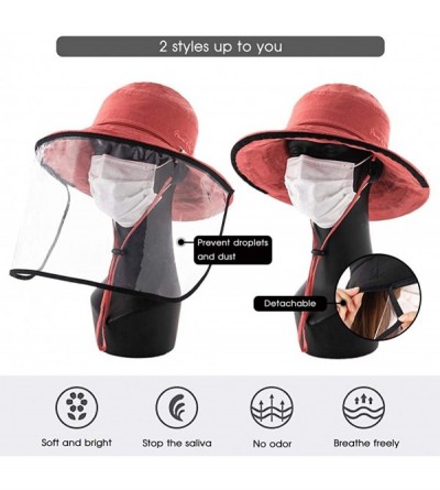 Sun Hats Womens UPF50+ Linen/Cotton Summer Sunhat Bucket Packable Hats w/Chin Cord - 00016_red(with Face Shield) - CR17YDW5H9...