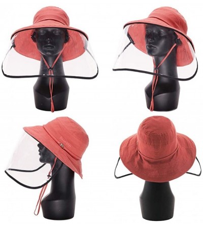 Sun Hats Womens UPF50+ Linen/Cotton Summer Sunhat Bucket Packable Hats w/Chin Cord - 00016_red(with Face Shield) - CR17YDW5H9...