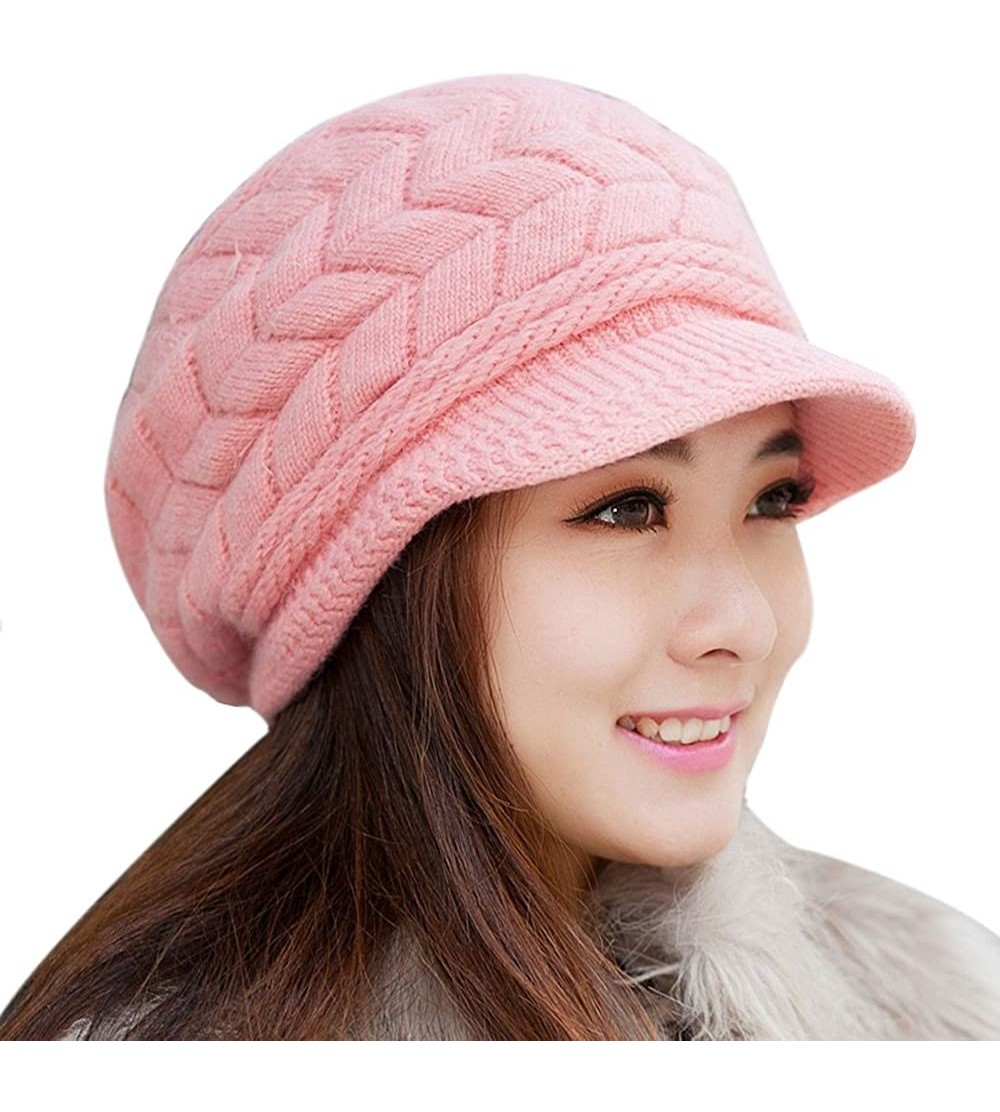 Skullies & Beanies Women Winter Beanie Hat Solid Knitted Beret Newsboy Skull Cap - Pink - CL18LHCU0N6 $8.84