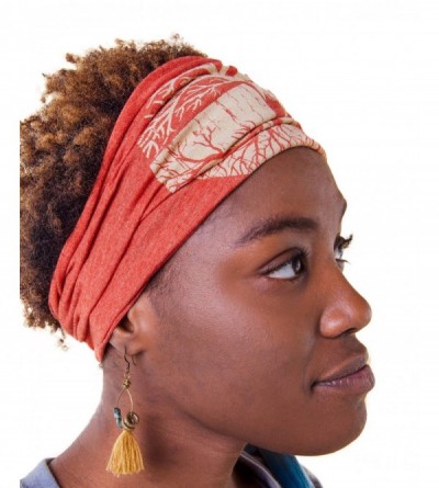 Headbands Soul Flower Women's Tree of Life Boho Headband- Orange Organic Cotton Stretchy Wide Half Bandeau Accessory - CM18ND...