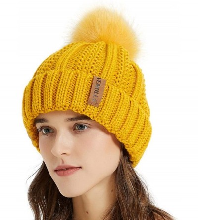 Skullies & Beanies Women Thick Cable Knit Faux Fuzzy Fur Pom Winter Skull Cap Cuff Beanie - Ginger - CP18A4A8OMM $7.01