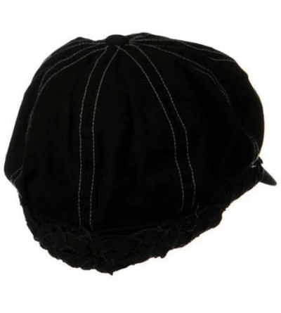 Newsboy Caps Ladies Brushed Canvas Newsboy Hat - Black - CO114YSOK7Z $12.27