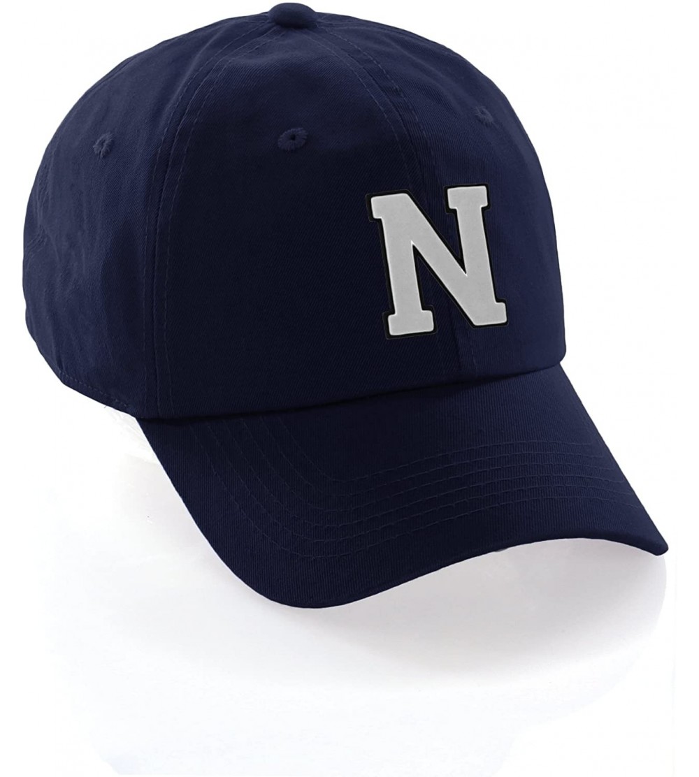 Baseball Caps Customized Letter Intial Baseball Hat A to Z Team Colors- Navy Cap Black White - Letter N - CQ18ET2W94L $26.43