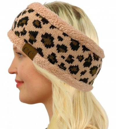 Cold Weather Headbands Winter CC Sherpa Polar Fleece Lined Thick Knit Headband Headwrap Hat Cap - Leopard Indi Pink - CI18A7N...