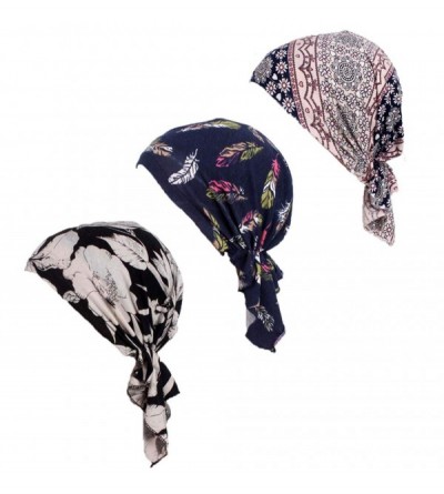 Skullies & Beanies Pre Tied Chemo Head Scarf 3 Packed Beanie Skull Cover Cap for Women (Set1) - A1-3 Packed - CN18U9O6K7N $9.88