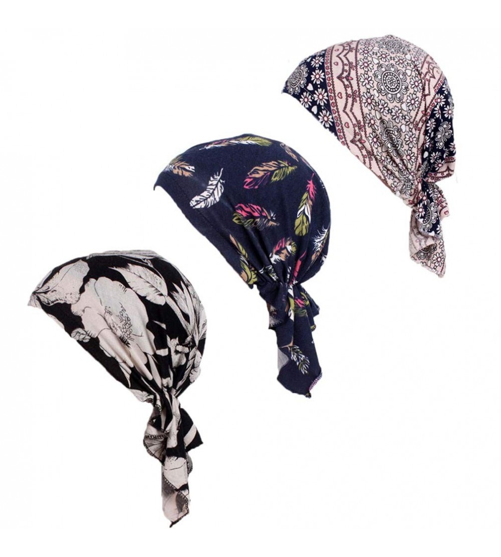 Skullies & Beanies Pre Tied Chemo Head Scarf 3 Packed Beanie Skull Cover Cap for Women (Set1) - A1-3 Packed - CN18U9O6K7N $9.88