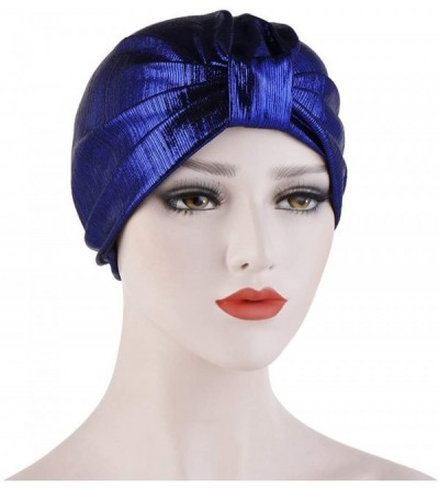 Skullies & Beanies Womens Muslim Floral Elastic Scarf Hat Stretch Turban Head Scarves Headwear Cancer Chemo - blue-1 - C818UE...