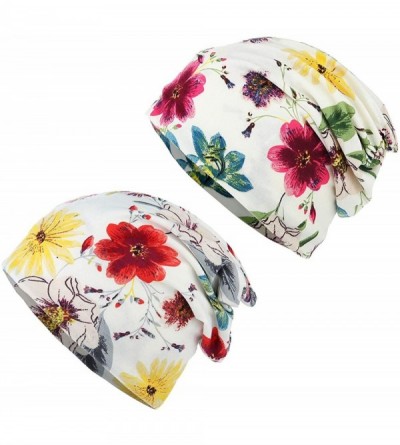 Skullies & Beanies Flower Printed Beanie Women Turban Headband Chemo Cap - 2 Pack Set 4 - CP18W65Z38M $32.49