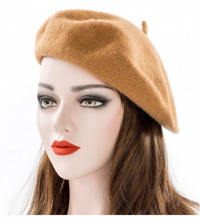 Berets Women Wool Beret Hat Solid Color French Style Warm Cap - Beige - CN18LRXYNM4 $13.15