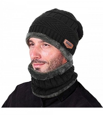 Skullies & Beanies Warm Knitted Beanie Hat and Circle Scarf Skiing Hat Outdoor Sports Hat Sets - Black - C81889OM5U2 $15.43