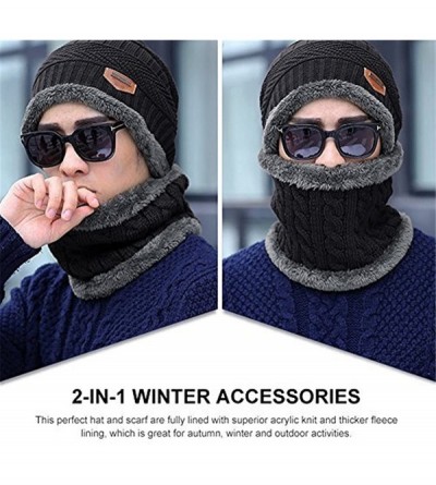 Skullies & Beanies Warm Knitted Beanie Hat and Circle Scarf Skiing Hat Outdoor Sports Hat Sets - Black - C81889OM5U2 $15.43
