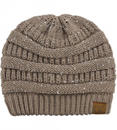 Skullies & Beanies Women's Sparkly Sequins Warm Soft Stretch Cable Knit Beanie Hat - Taupe - CP18IQH6MRX $14.84