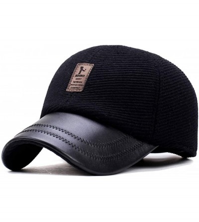 Baseball Caps Men's Warm Woolen Baseball Caps Hat with Fold Earmuffs Warmer - 33-black - CN193LODG96 $15.94