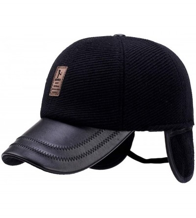 Baseball Caps Men's Warm Woolen Baseball Caps Hat with Fold Earmuffs Warmer - 33-black - CN193LODG96 $15.94