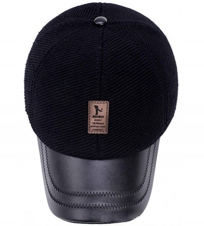 Baseball Caps Men's Warm Woolen Baseball Caps Hat with Fold Earmuffs Warmer - 33-black - CN193LODG96 $15.94