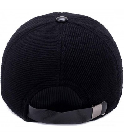 Baseball Caps Men's Warm Woolen Baseball Caps Hat with Fold Earmuffs Warmer - 33-black - CN193LODG96 $15.94