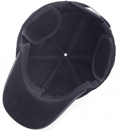Baseball Caps Men's Warm Woolen Baseball Caps Hat with Fold Earmuffs Warmer - 33-black - CN193LODG96 $15.94