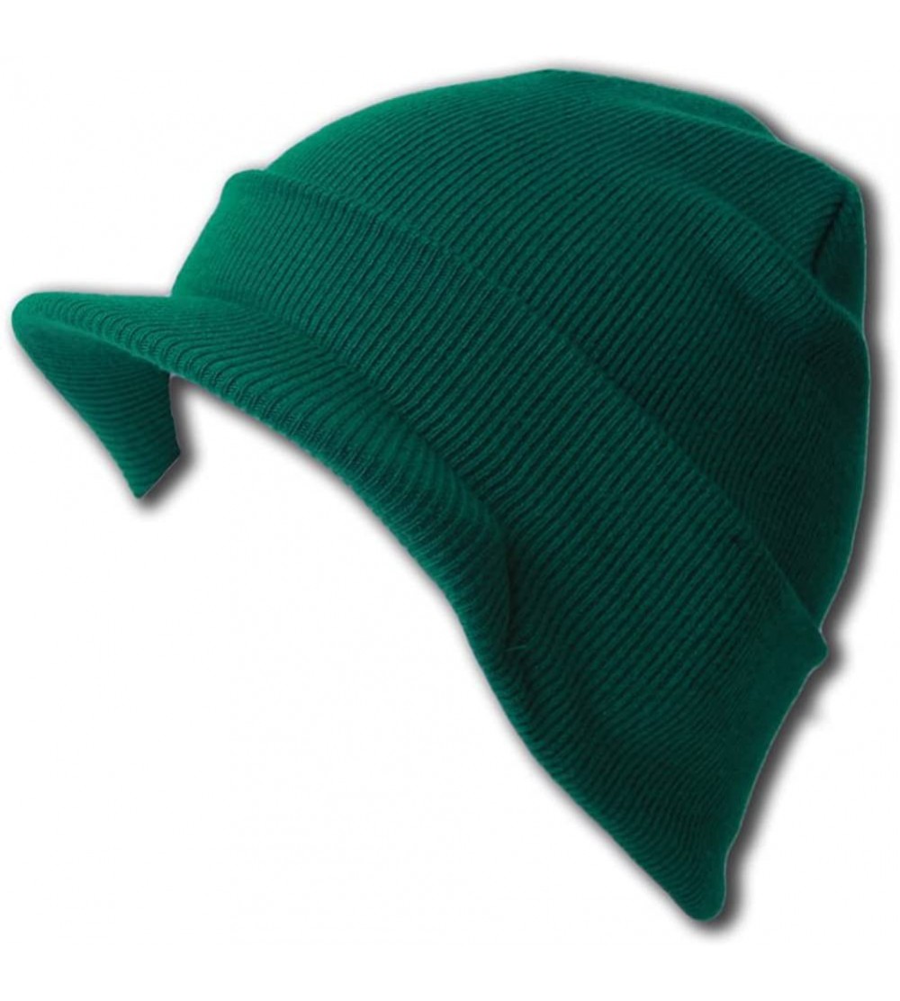 Skullies & Beanies Cuff Beanie Visor Skull Cap Hat Beanie - Dark Green - CD11C03XCXJ $7.19