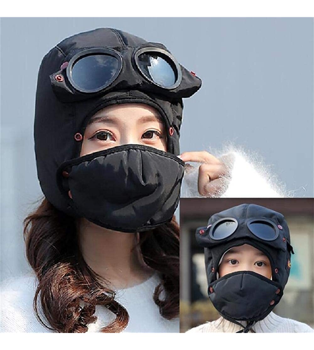 Balaclavas Unisex Warm Waterproof Trapper Hat with Detachable Goggles Windproof Winter Hat - Black for Adults - CX18ZEMGTKI $...