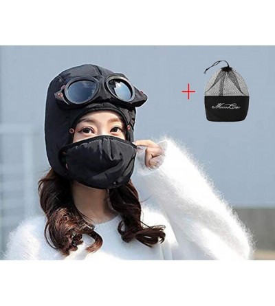 Balaclavas Unisex Warm Waterproof Trapper Hat with Detachable Goggles Windproof Winter Hat - Black for Adults - CX18ZEMGTKI $...