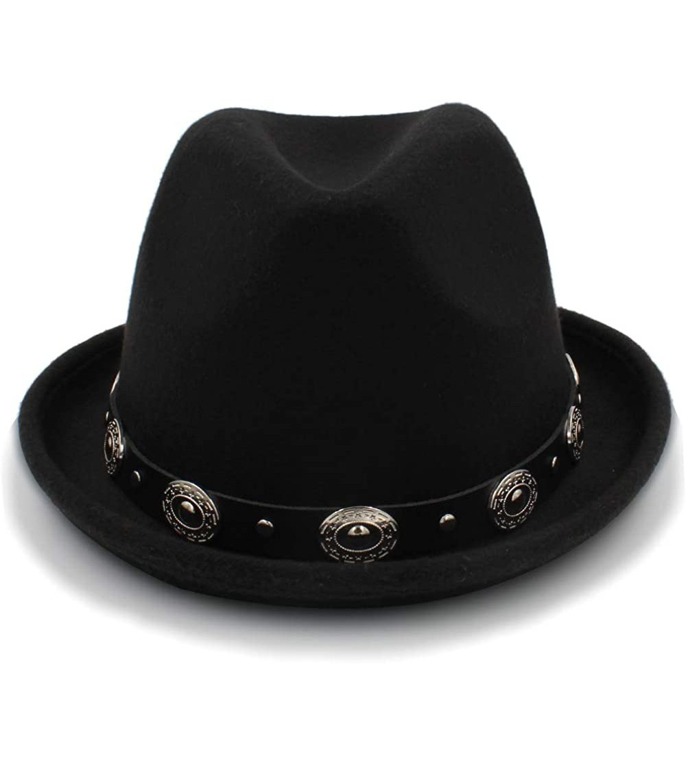 Sun Hats Vintage Winter Wool Felt Fedora Hat Panama Jazz Cap with Short Brim Unisex - Black - CW18IHC67I8 $16.52
