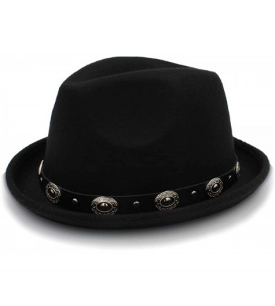 Sun Hats Vintage Winter Wool Felt Fedora Hat Panama Jazz Cap with Short Brim Unisex - Black - CW18IHC67I8 $16.52