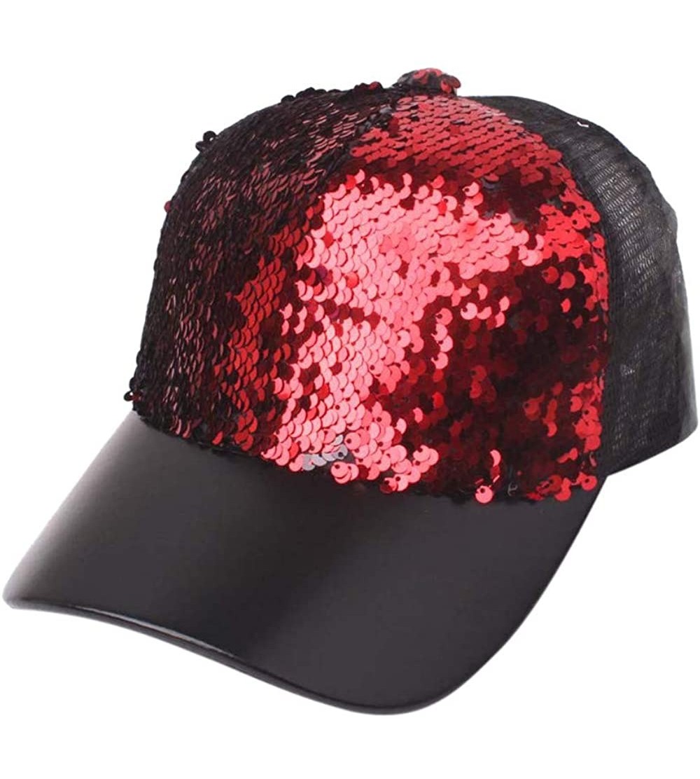Baseball Caps Unisex Sequins Patchwork Mesh Cap Fashion Baseball Cap Outdoor Net Sun Hat - Red - CQ18L65X8DH $9.34