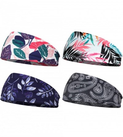 Headbands Women Girls Headband Bandana Fashion Silk Satin Hair Band Boho Floral Turban Head Wrap for Sports - 4Pcs-Set 11 - C...