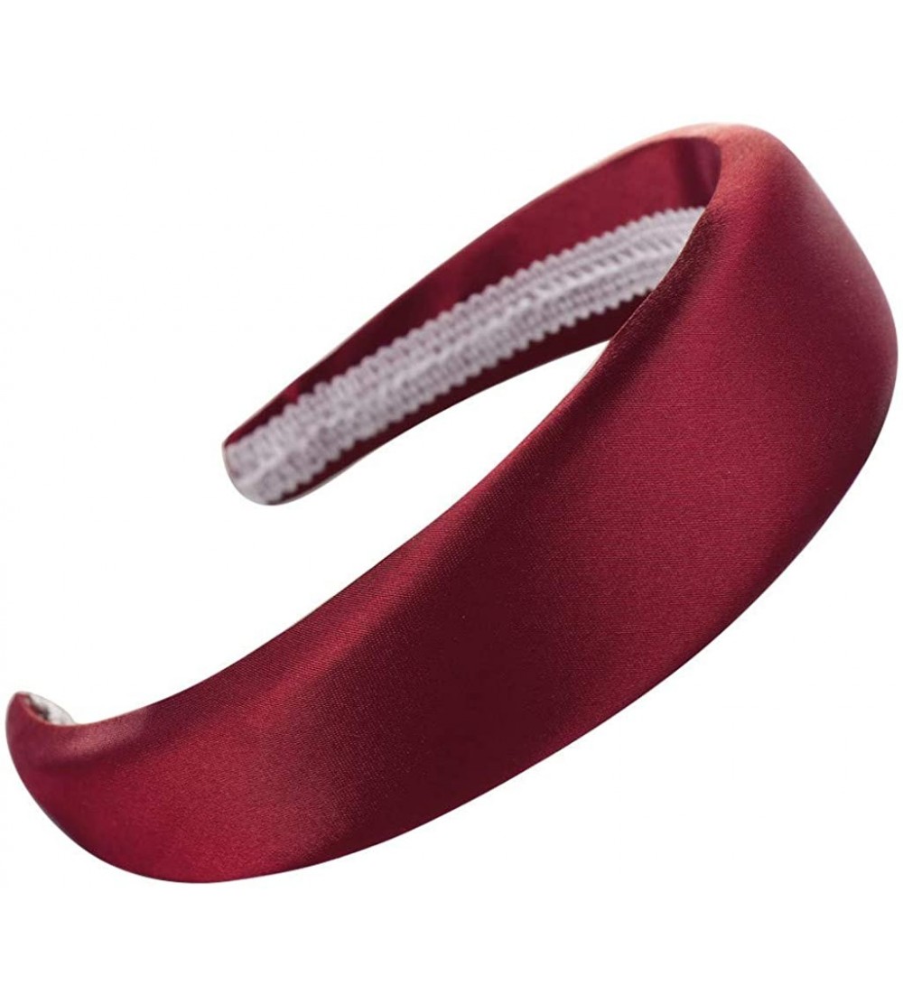 Headbands Satin Sponge Hairband Women Girls Wide Headband Thick Hair Accessories Hair Head Hoop - Wine - CJ18XGWKA4X $10.94