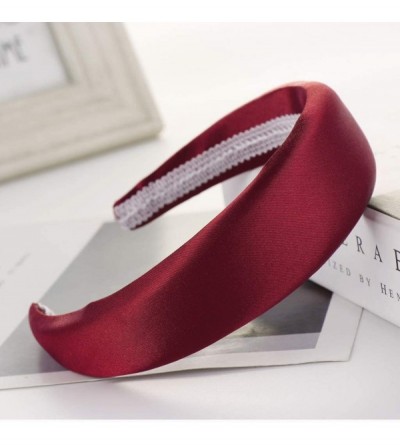 Headbands Satin Sponge Hairband Women Girls Wide Headband Thick Hair Accessories Hair Head Hoop - Wine - CJ18XGWKA4X $10.94