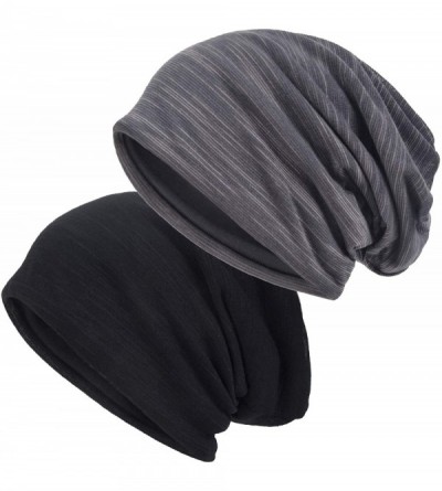 Skullies & Beanies Slouchy Beanie for Men/Women 2-Pack Baggy Skull Cap Summer Winter Knit Hat - Black & Gray (Thin） - CQ18G2M...