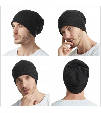 Skullies & Beanies Slouchy Beanie for Men/Women 2-Pack Baggy Skull Cap Summer Winter Knit Hat - Black & Gray (Thin） - CQ18G2M...