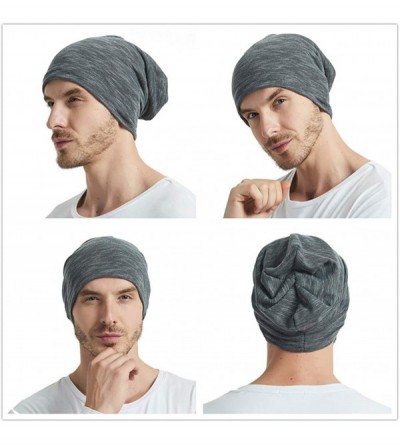 Skullies & Beanies Slouchy Beanie for Men/Women 2-Pack Baggy Skull Cap Summer Winter Knit Hat - Black & Gray (Thin） - CQ18G2M...