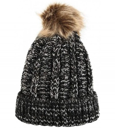 Bomber Hats Womens Winter Beanie Hat- Warm Cuff Cable Knitted Soft Ski Cap with Pom Pom for Girls - G - CQ18ADUGLLQ $11.37