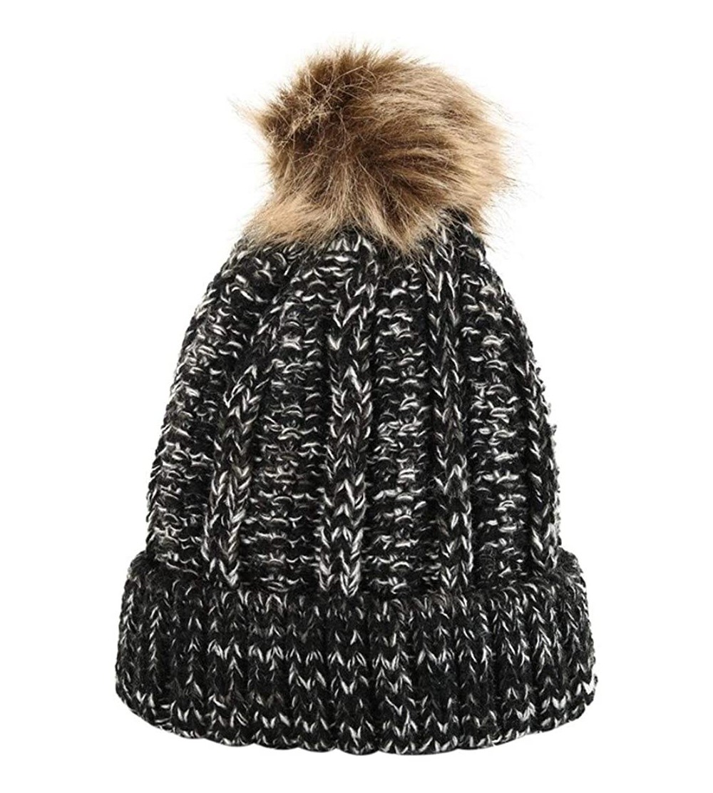 Bomber Hats Womens Winter Beanie Hat- Warm Cuff Cable Knitted Soft Ski Cap with Pom Pom for Girls - G - CQ18ADUGLLQ $11.37