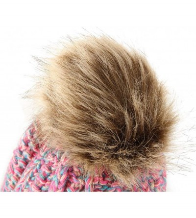 Bomber Hats Womens Winter Beanie Hat- Warm Cuff Cable Knitted Soft Ski Cap with Pom Pom for Girls - G - CQ18ADUGLLQ $11.37