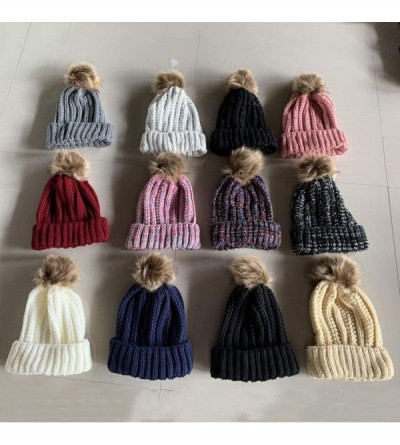 Bomber Hats Womens Winter Beanie Hat- Warm Cuff Cable Knitted Soft Ski Cap with Pom Pom for Girls - G - CQ18ADUGLLQ $11.37